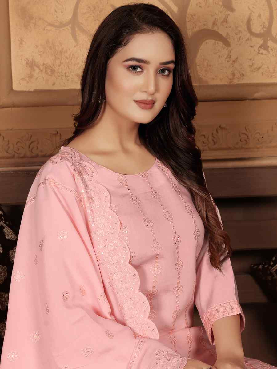 Pink Heavy Peri Chanderi Embroidered Festival Casual Ready Pant Salwar Kameez