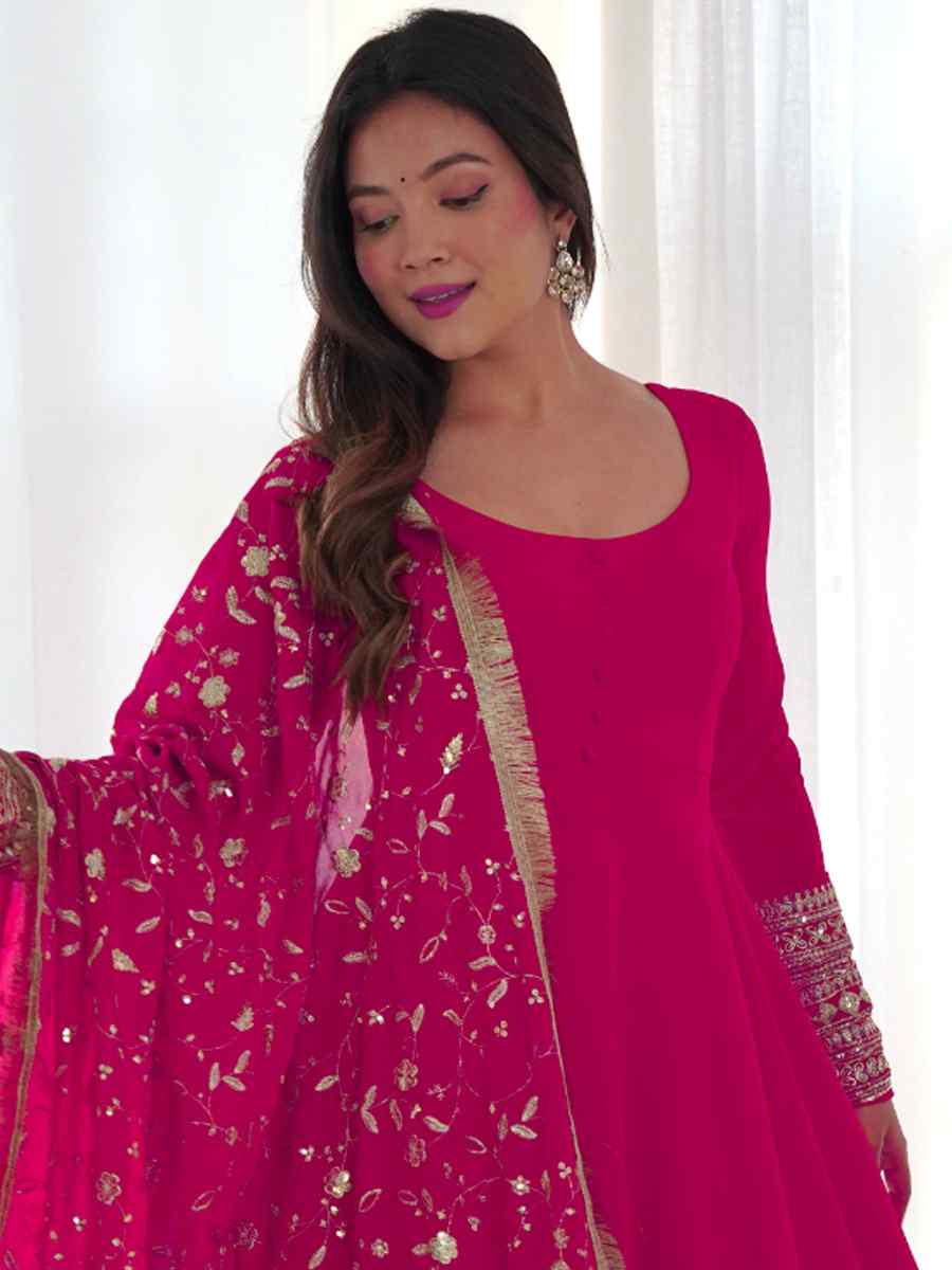 Pink Heavy Pure Soft Faux Georgette Embroidered Festival Mehendi Ready Anarkali Salwar Kameez