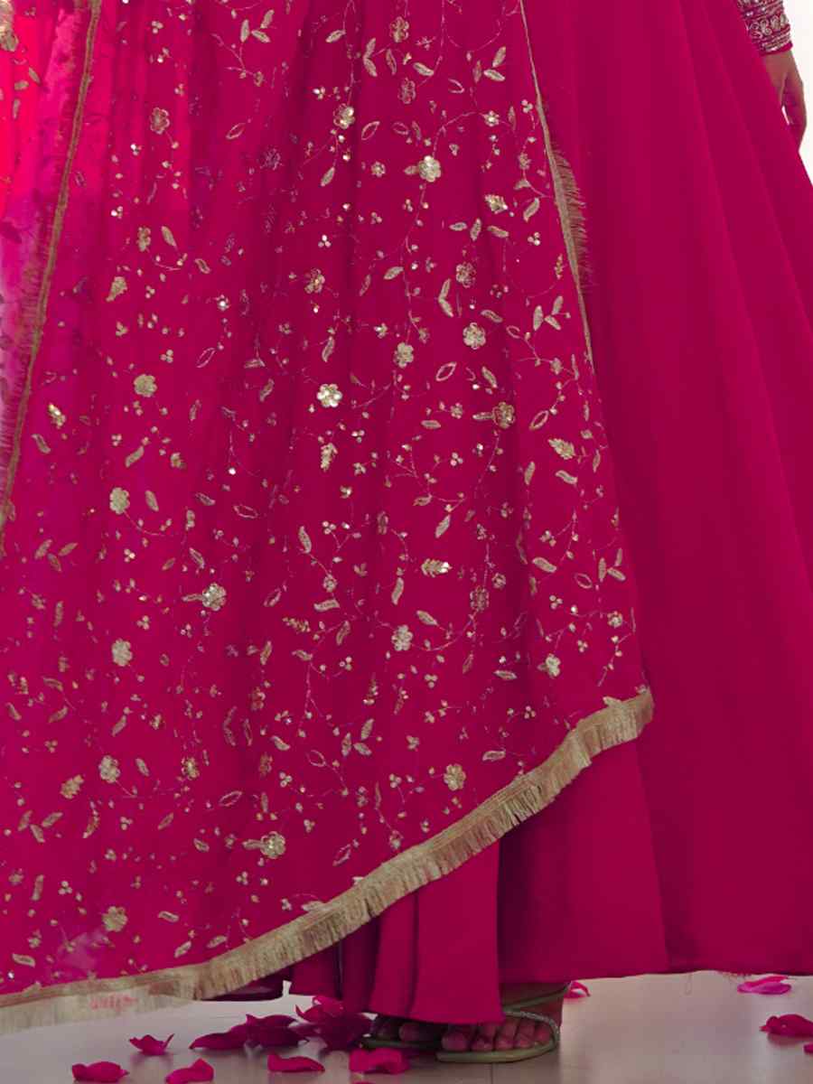 Pink Heavy Pure Soft Faux Georgette Embroidered Festival Mehendi Ready Anarkali Salwar Kameez