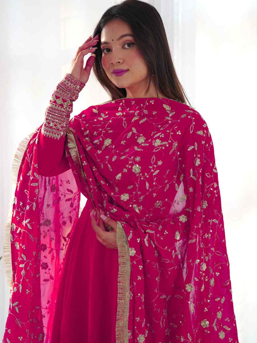 Pink Heavy Pure Soft Faux Georgette Embroidered Festival Mehendi Ready Anarkali Salwar Kameez