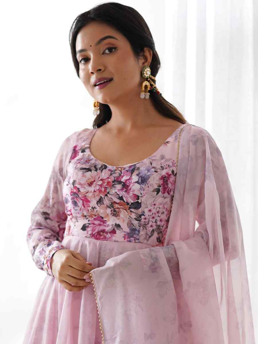 Pink Heavy Pure Soft Organza Silk Printed Festival Casual Ready Anarkali Salwar Kameez