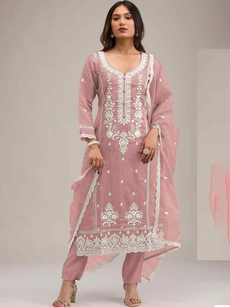 Pink Heavy Pv Cotton Embroidered Festival Wedding Pant Salwar Kameez