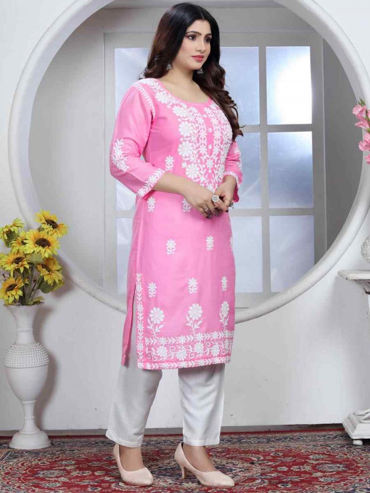 Pink Heavy Rayon Embroidered Festival Casual Pant Salwar Kameez