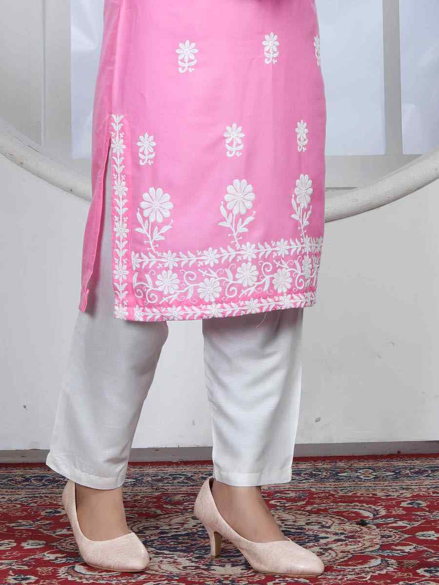 Pink Heavy Rayon Embroidered Festival Casual Pant Salwar Kameez