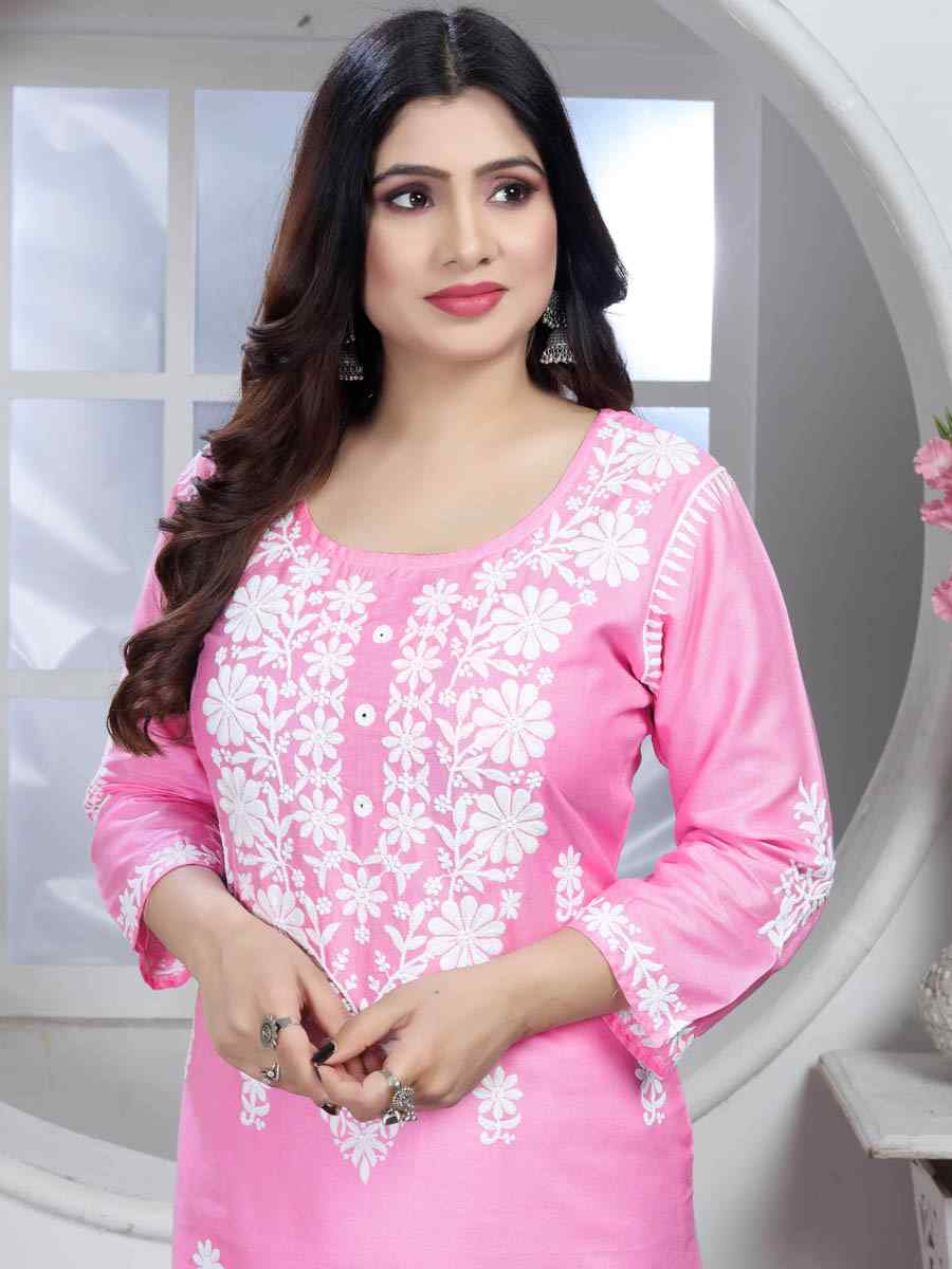 Pink Heavy Rayon Embroidered Festival Casual Pant Salwar Kameez