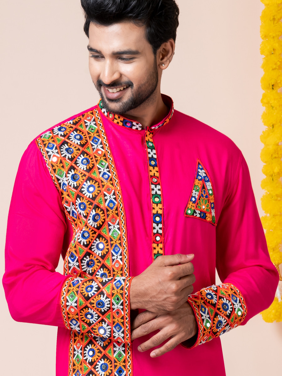 Pink Heavy Rayon Embroidered Festival Wedding Kurta