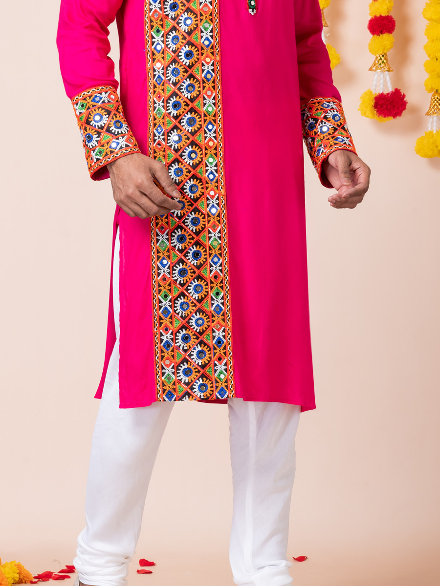 Pink Heavy Rayon Embroidered Festival Wedding Kurta