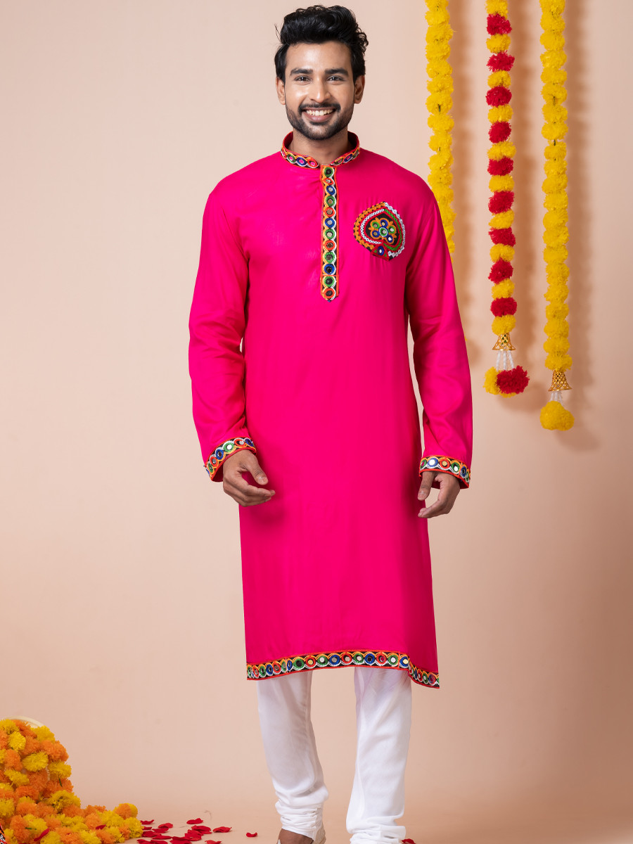 Pink Heavy Rayon Embroidered Festival Wedding Kurta