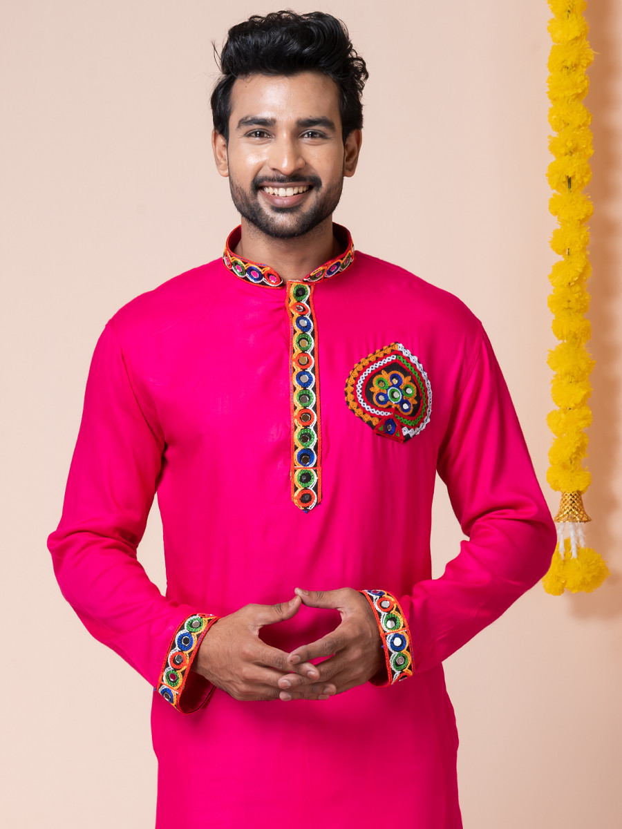 Pink Heavy Rayon Embroidered Festival Wedding Kurta