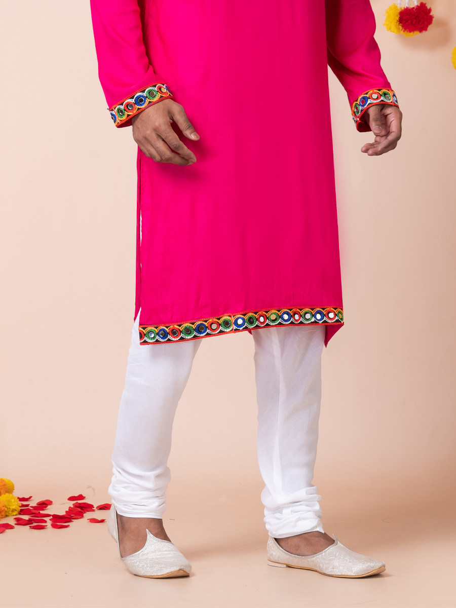 Pink Heavy Rayon Embroidered Festival Wedding Kurta