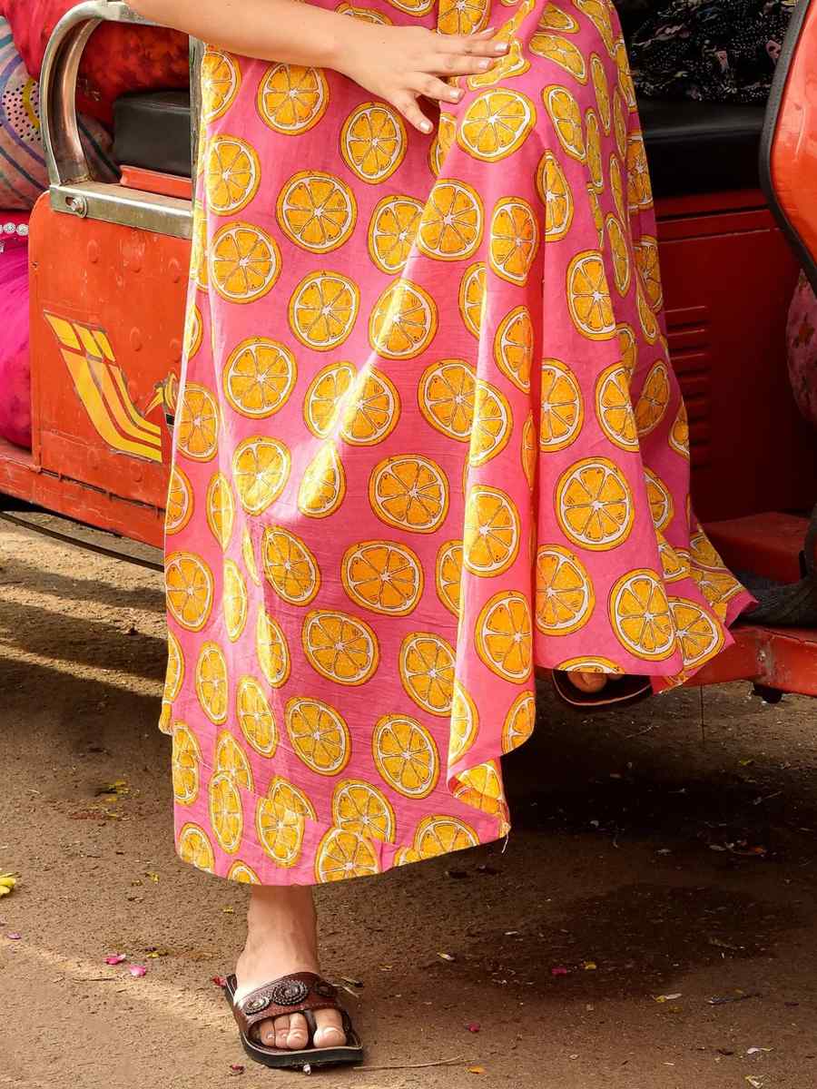 Pink Heavy Rayon Printed Festival Casual Gown