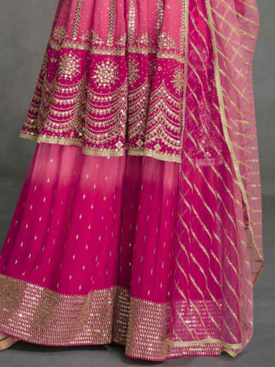 Pink Heavy Real Georgette Embroidered Festival Wedding Pant Salwar Kameez