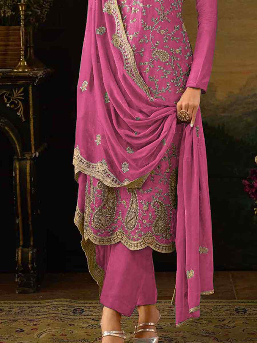 Pink Heavy Silk Embroidered Festival Casual Pant Salwar Kameez