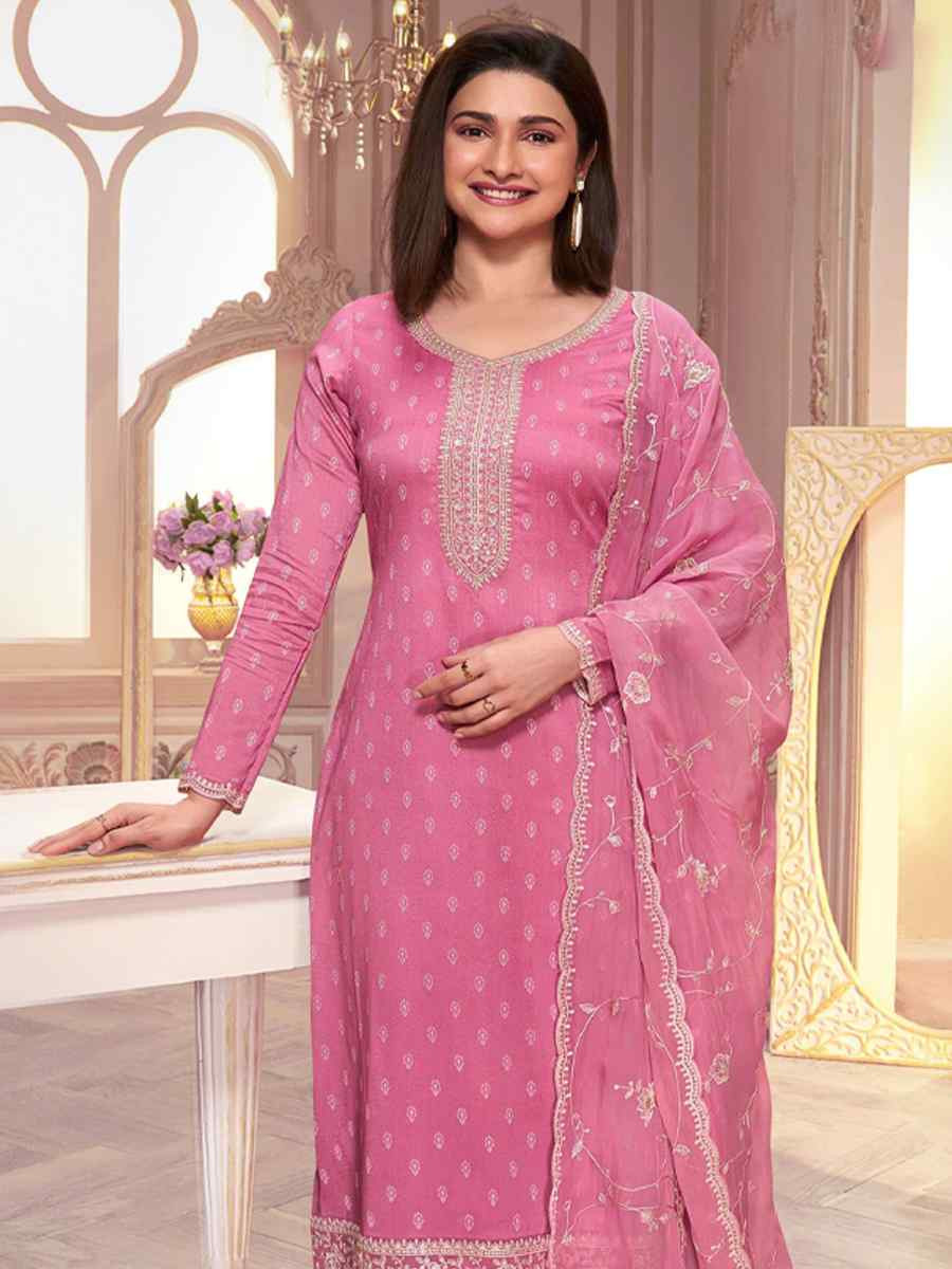 Pink Heavy Silk Embroidered Festival Mehendi Pant Salwar Kameez