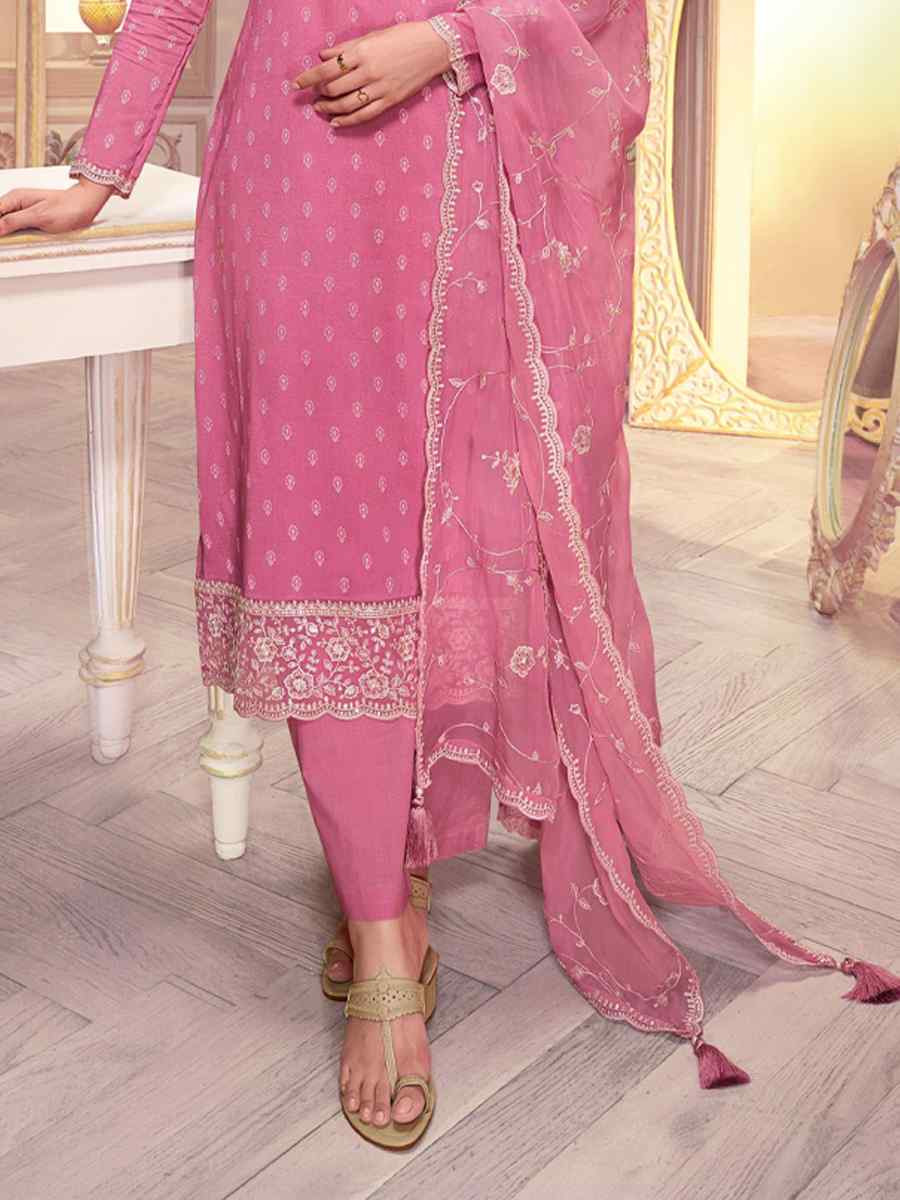 Pink Heavy Silk Embroidered Festival Mehendi Pant Salwar Kameez