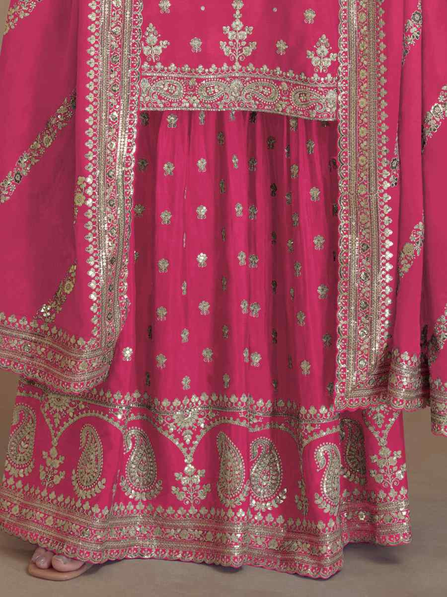 Pink Heavy Silk Embroidered Festival Wedding Palazzo Pant Salwar Kameez