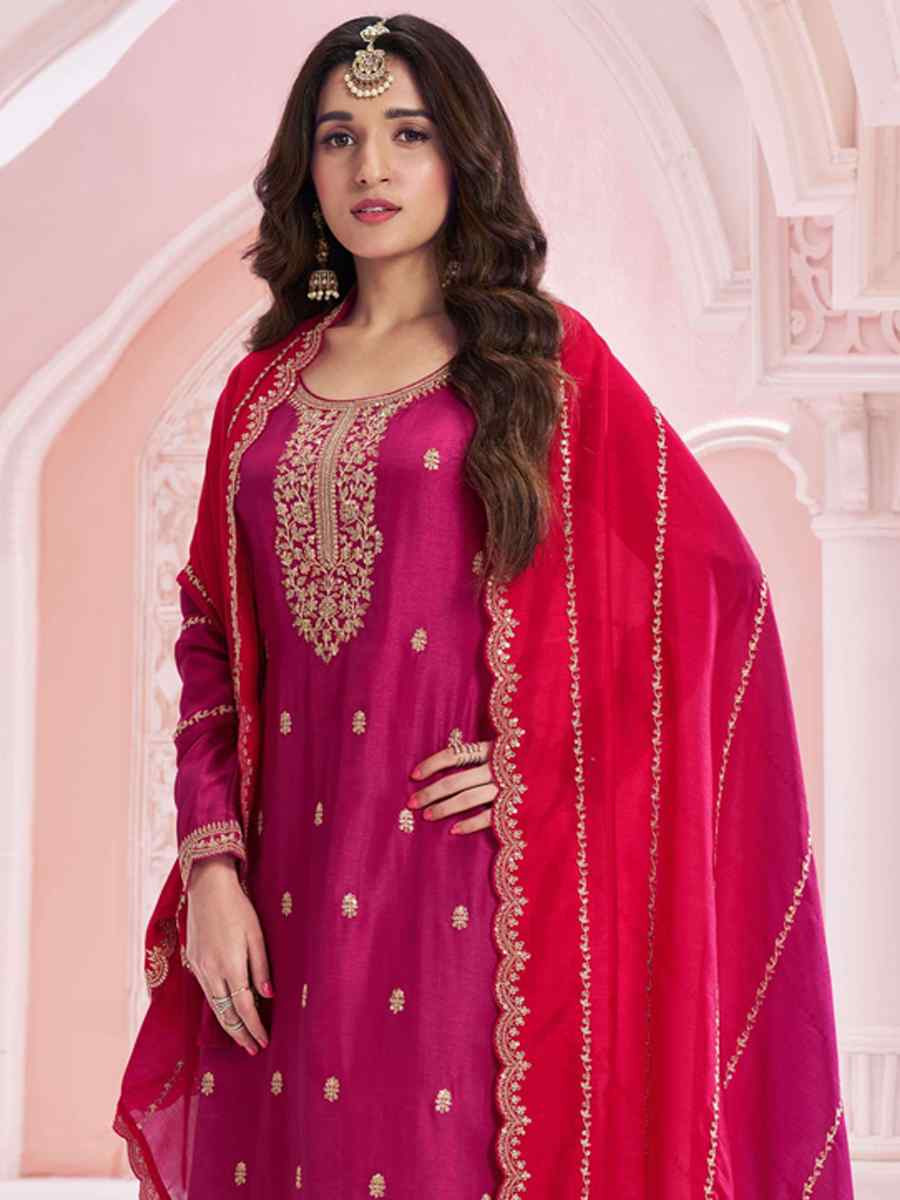 Pink Heavy Vichitra Embroidered Festival Wedding Palazzo Pant Salwar Kameez