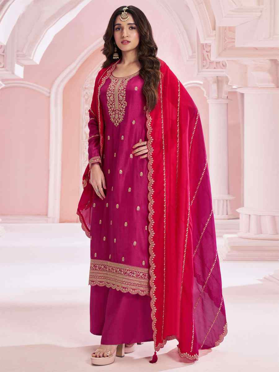 Pink Heavy Vichitra Embroidered Festival Wedding Palazzo Pant Salwar Kameez