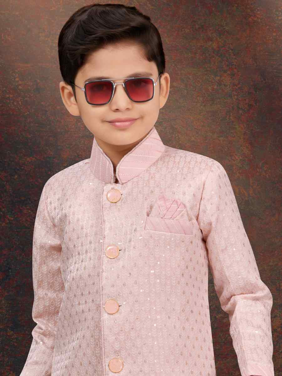 Pink Jacquard Embroidered Festival Wedding Kurta Pyjama Boys Wear