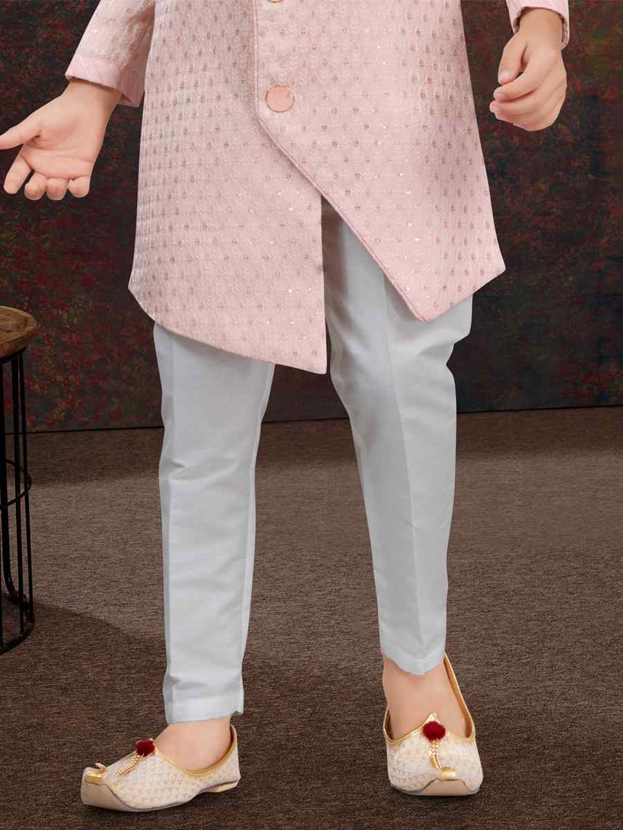 Pink Jacquard Embroidered Festival Wedding Kurta Pyjama Boys Wear