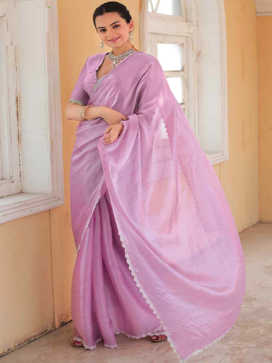 Pink Jimmy Choo Burberry Handwoven Festival Wedding Heavy Border Saree