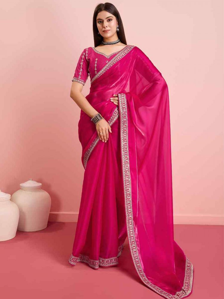 Pink Jimmy Choo Embroidered Party Festival Classic Style Saree