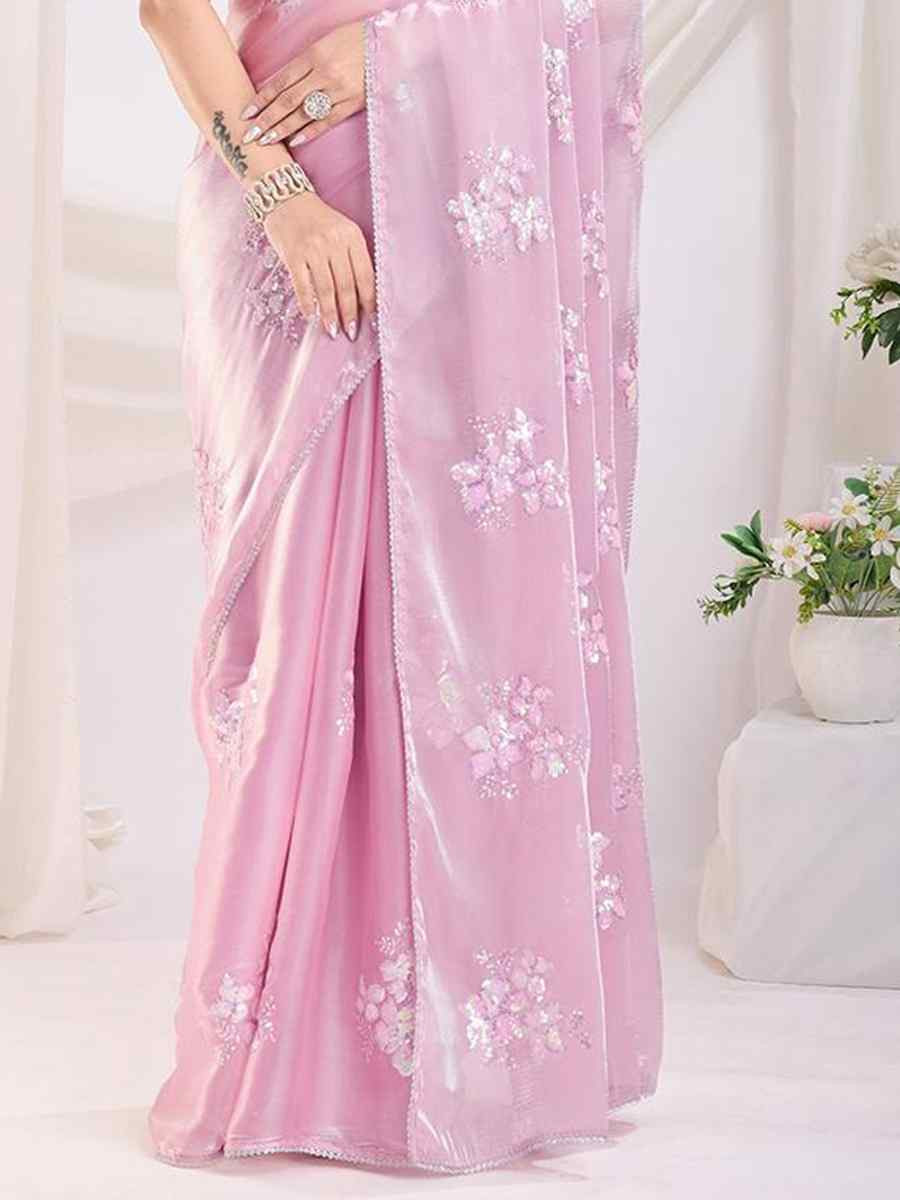 Pink Jimmy Choo Handwoven Festival Wedding Heavy Border Saree