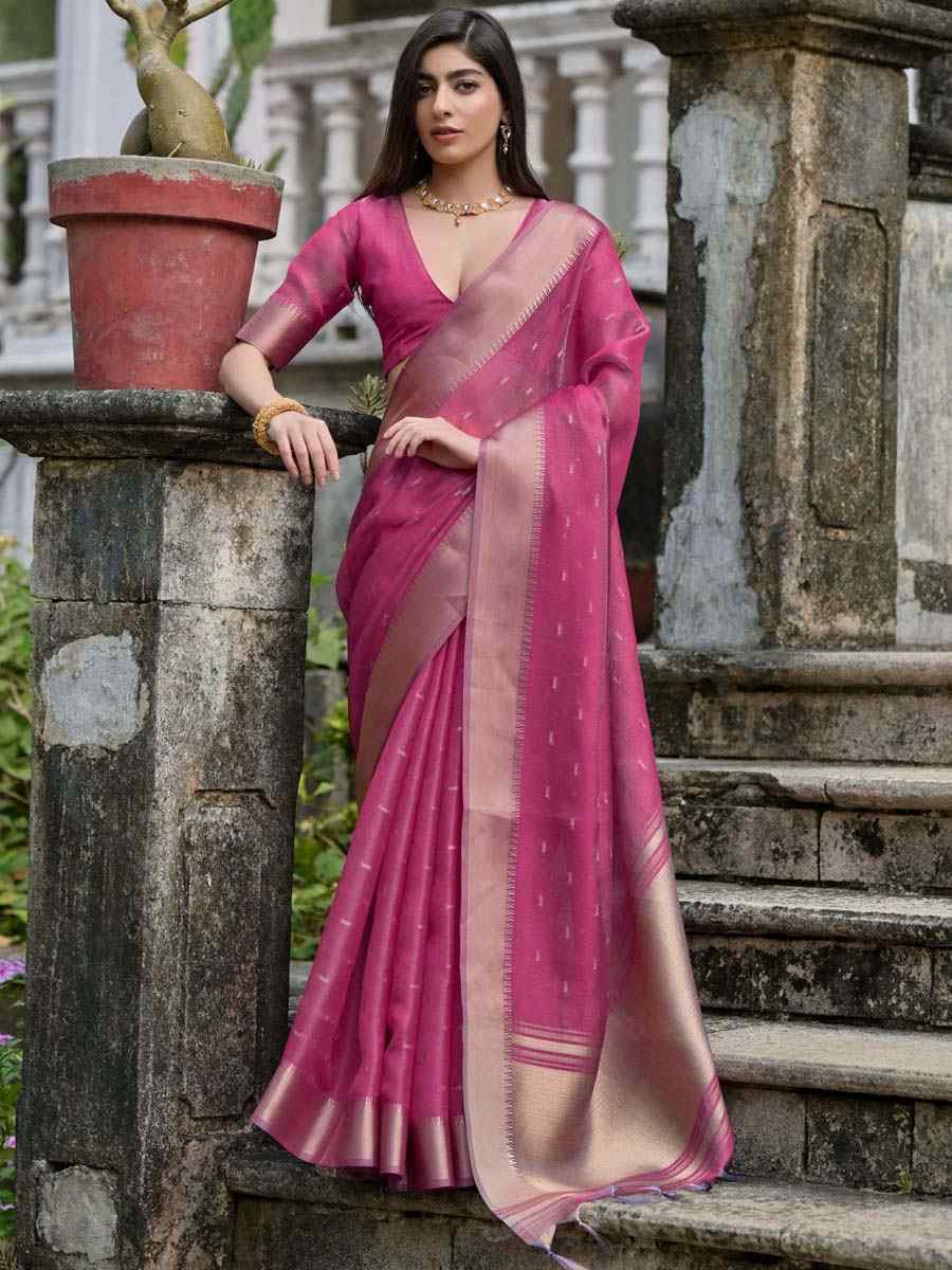 Pink Kalyani Silk Handwoven Wedding Festival Heavy Border Saree