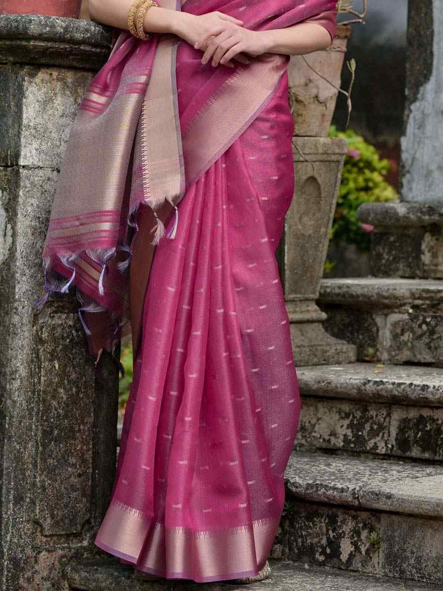 Pink Kalyani Silk Handwoven Wedding Festival Heavy Border Saree