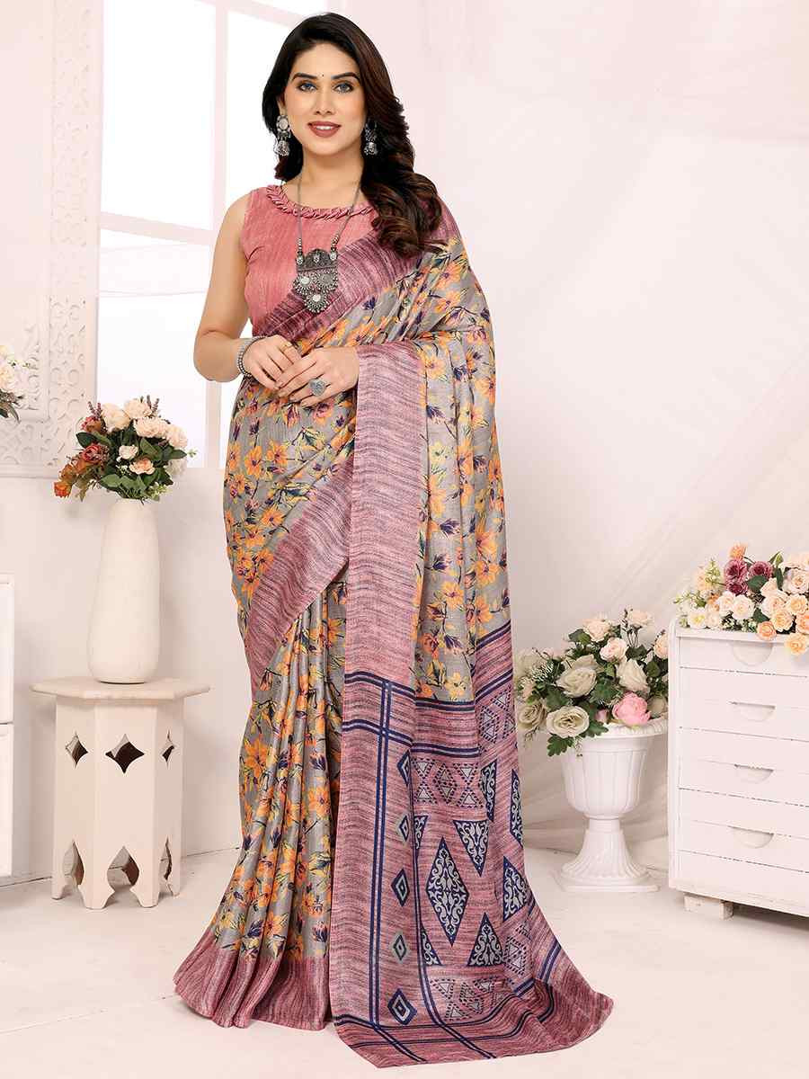 Pink Khadi Printed Festival Casual Classic Style Saree