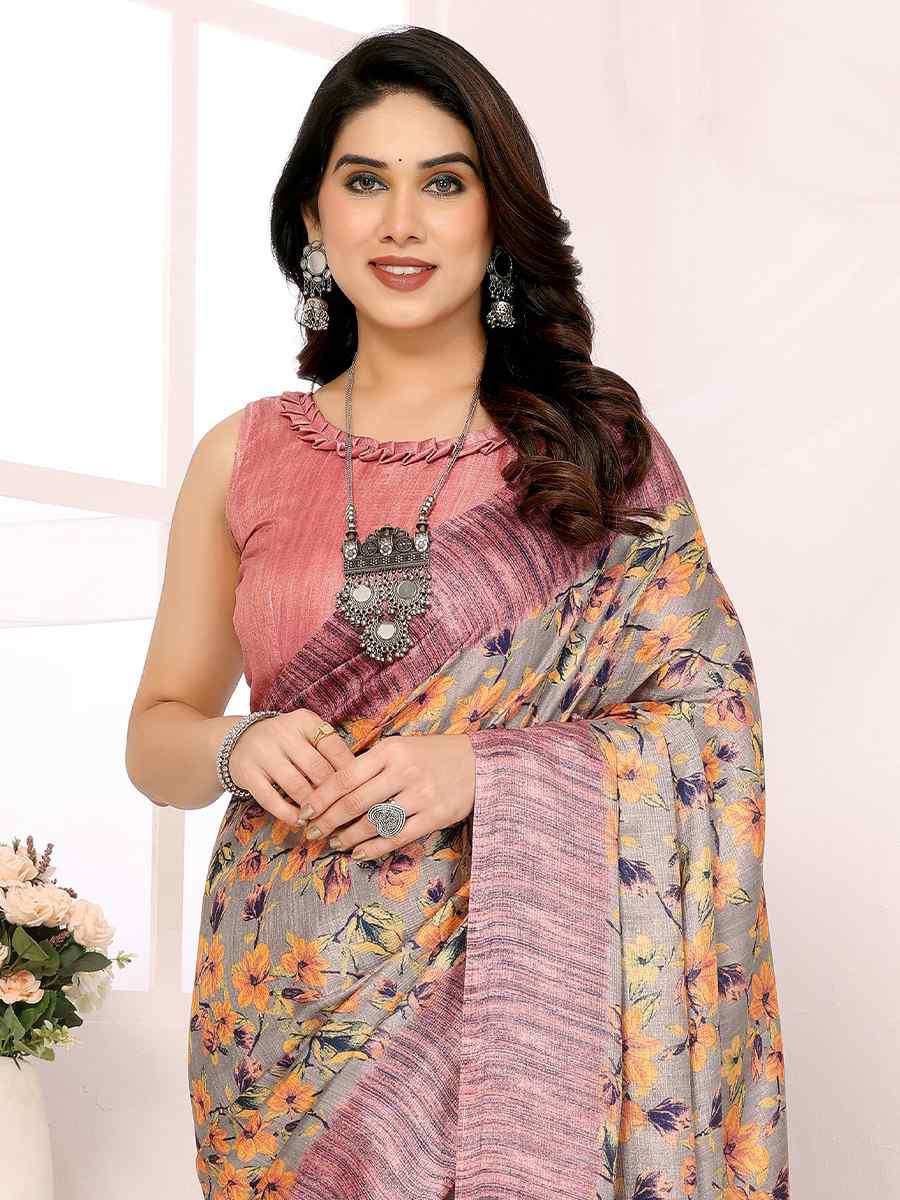 Pink Khadi Printed Festival Casual Classic Style Saree