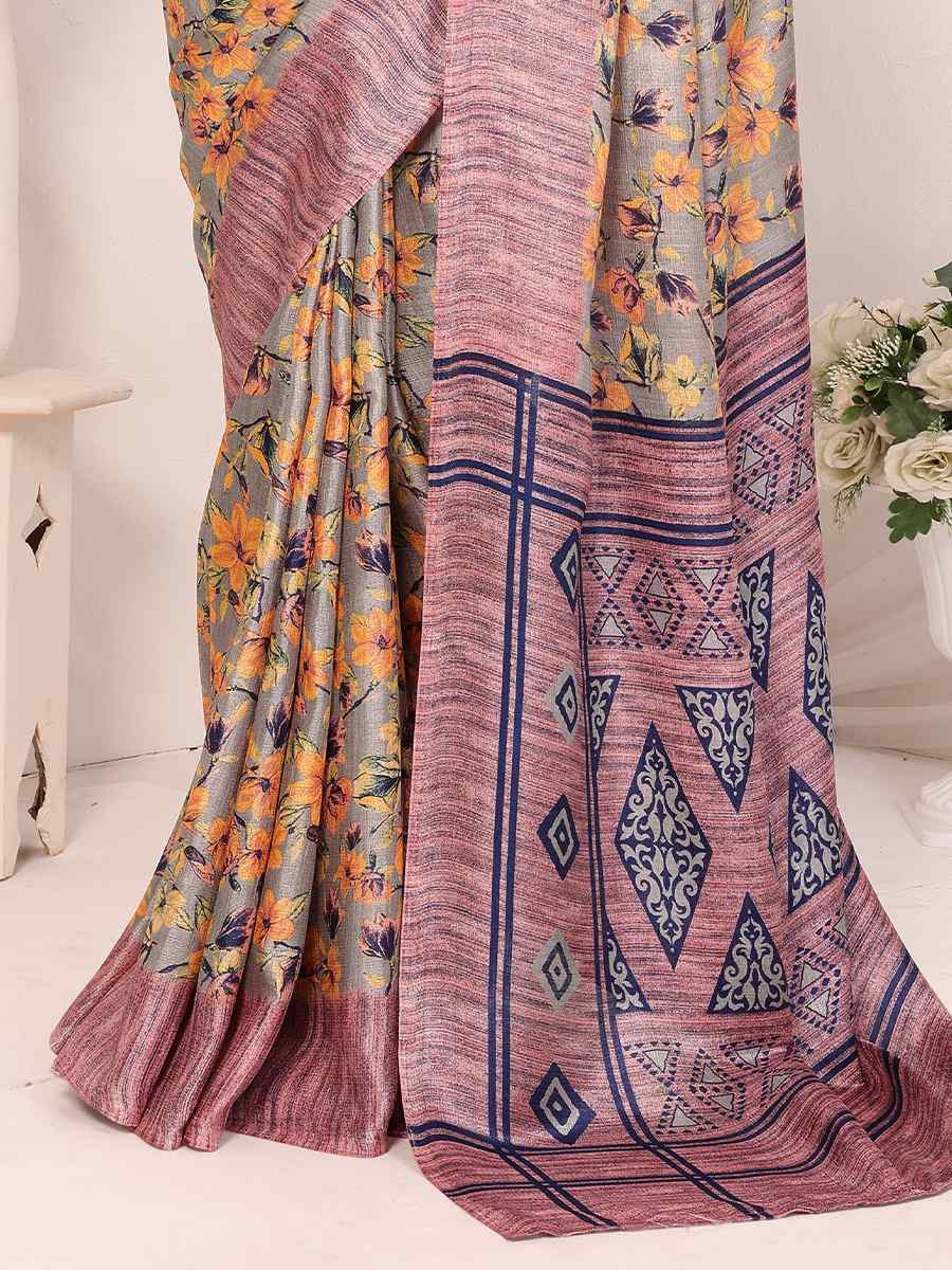 Pink Khadi Printed Festival Casual Classic Style Saree