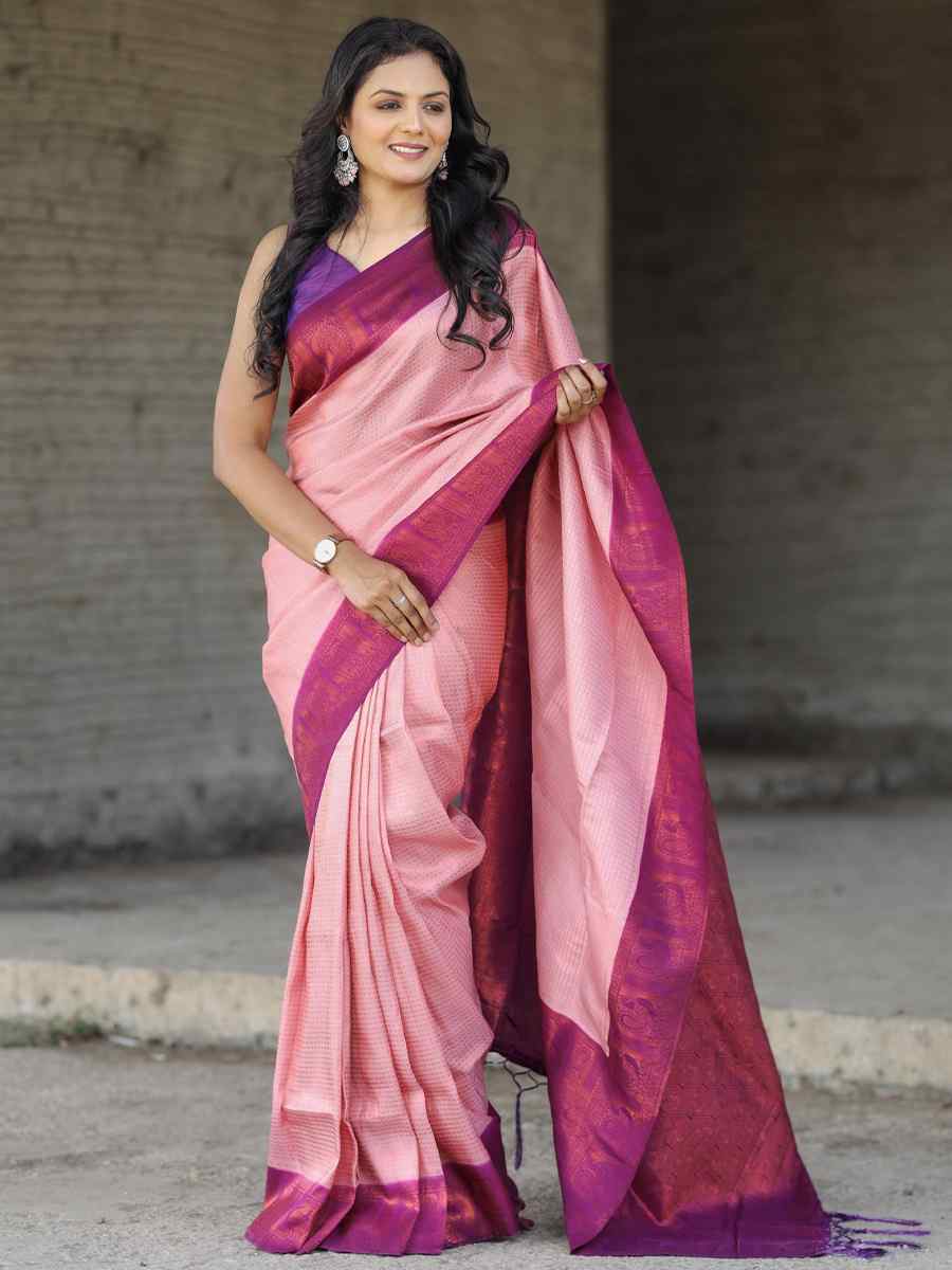 Pink Kubera Pattu Handwoven Casual Festival Heavy Border Saree