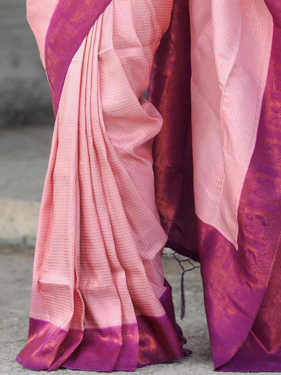 Pink Kubera Pattu Handwoven Casual Festival Heavy Border Saree