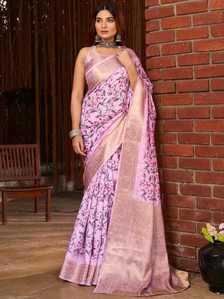 Pink Litchi Jacquard Printed Festival Casual Classic Style Saree
