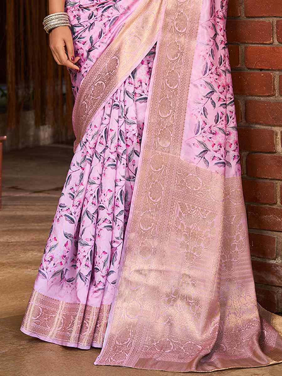 Pink Litchi Jacquard Printed Festival Casual Classic Style Saree