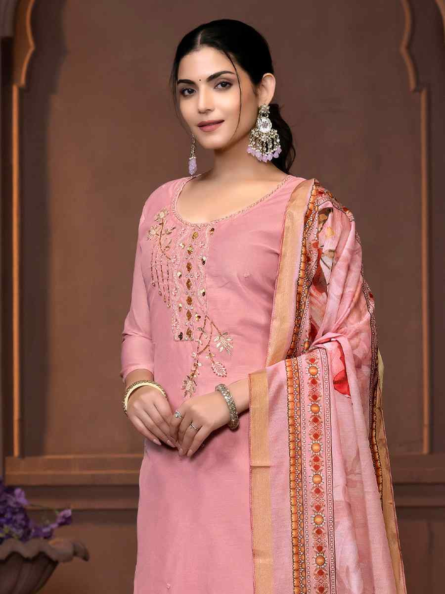 Pink Modal Cotton Embroidered Casual Festival Pant Salwar Kameez