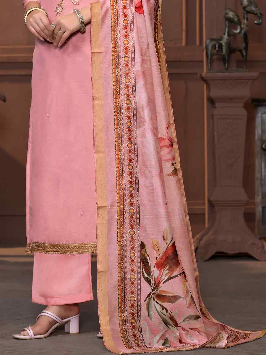 Pink Modal Cotton Embroidered Casual Festival Pant Salwar Kameez