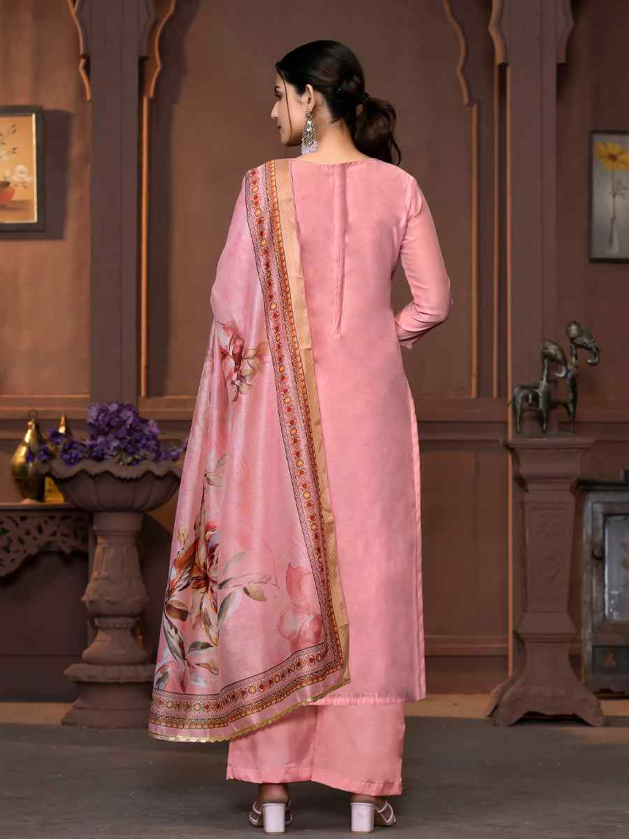 Pink Modal Cotton Embroidered Casual Festival Pant Salwar Kameez