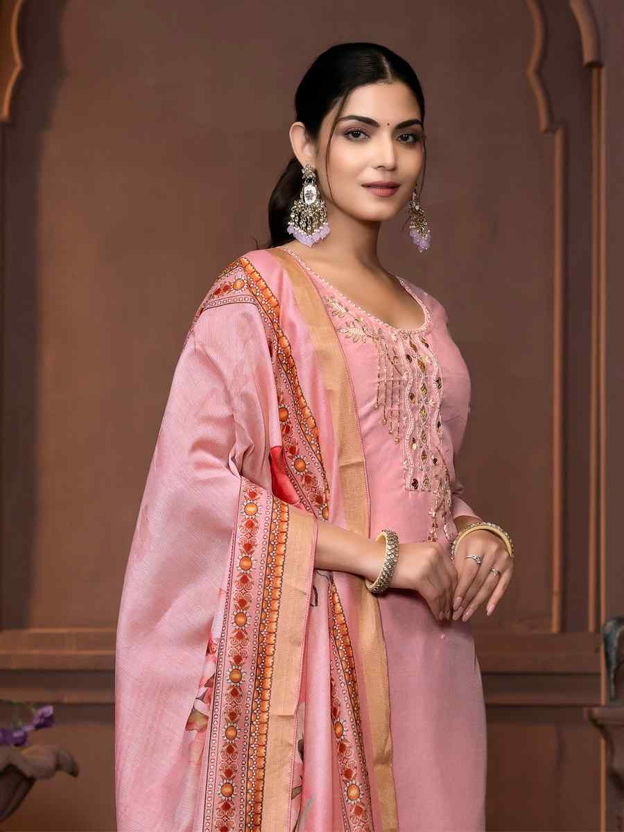 Pink Modal Cotton Embroidered Casual Festival Pant Salwar Kameez