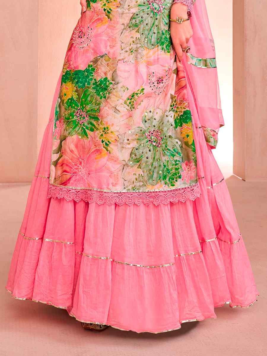 Pink Muslin Embroidered Festival Casual Sharara Pant Salwar Kameez