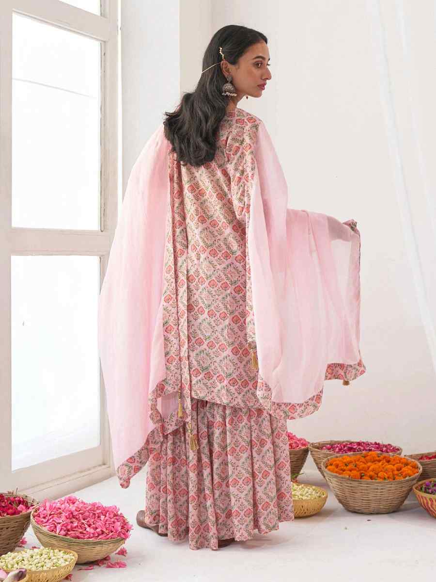 Pink Muslin Printed Festival Casual Palazzo Pant Salwar Kameez