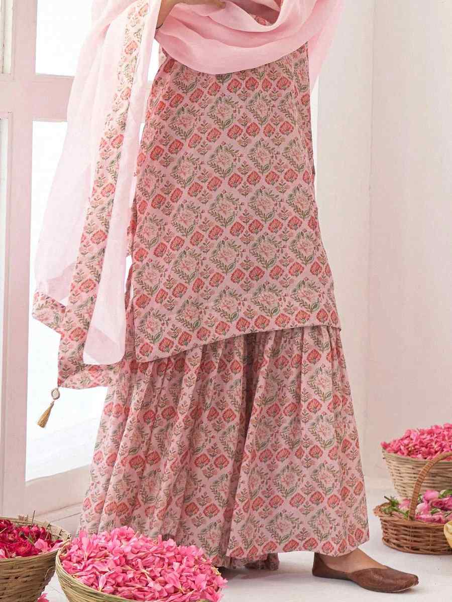 Pink Muslin Printed Festival Casual Palazzo Pant Salwar Kameez