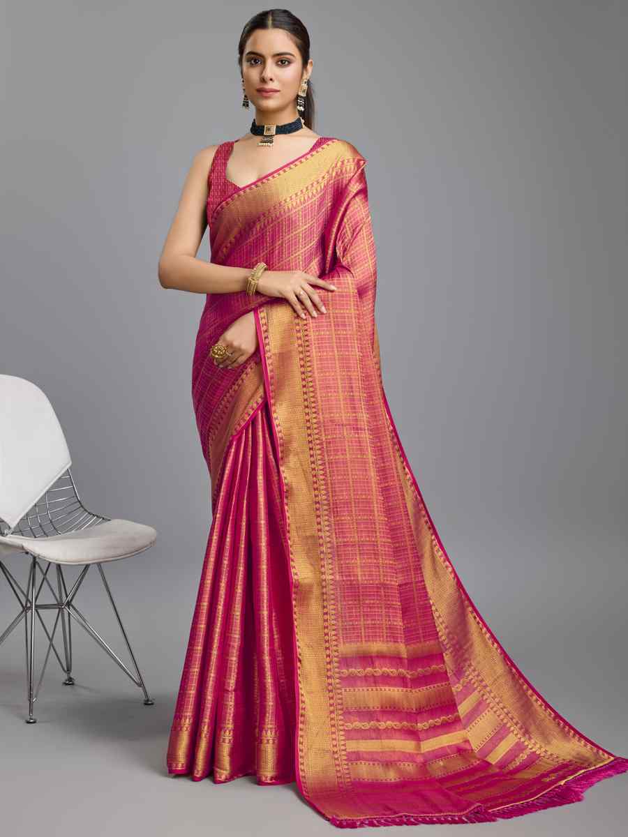 Pink Mysore Brocade Handwoven Festival Wedding Heavy Border Saree