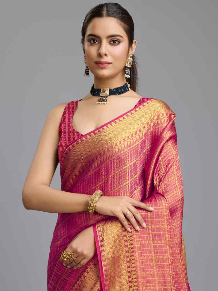 Pink Mysore Brocade Handwoven Festival Wedding Heavy Border Saree