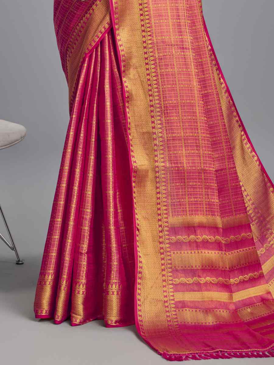 Pink Mysore Brocade Handwoven Festival Wedding Heavy Border Saree