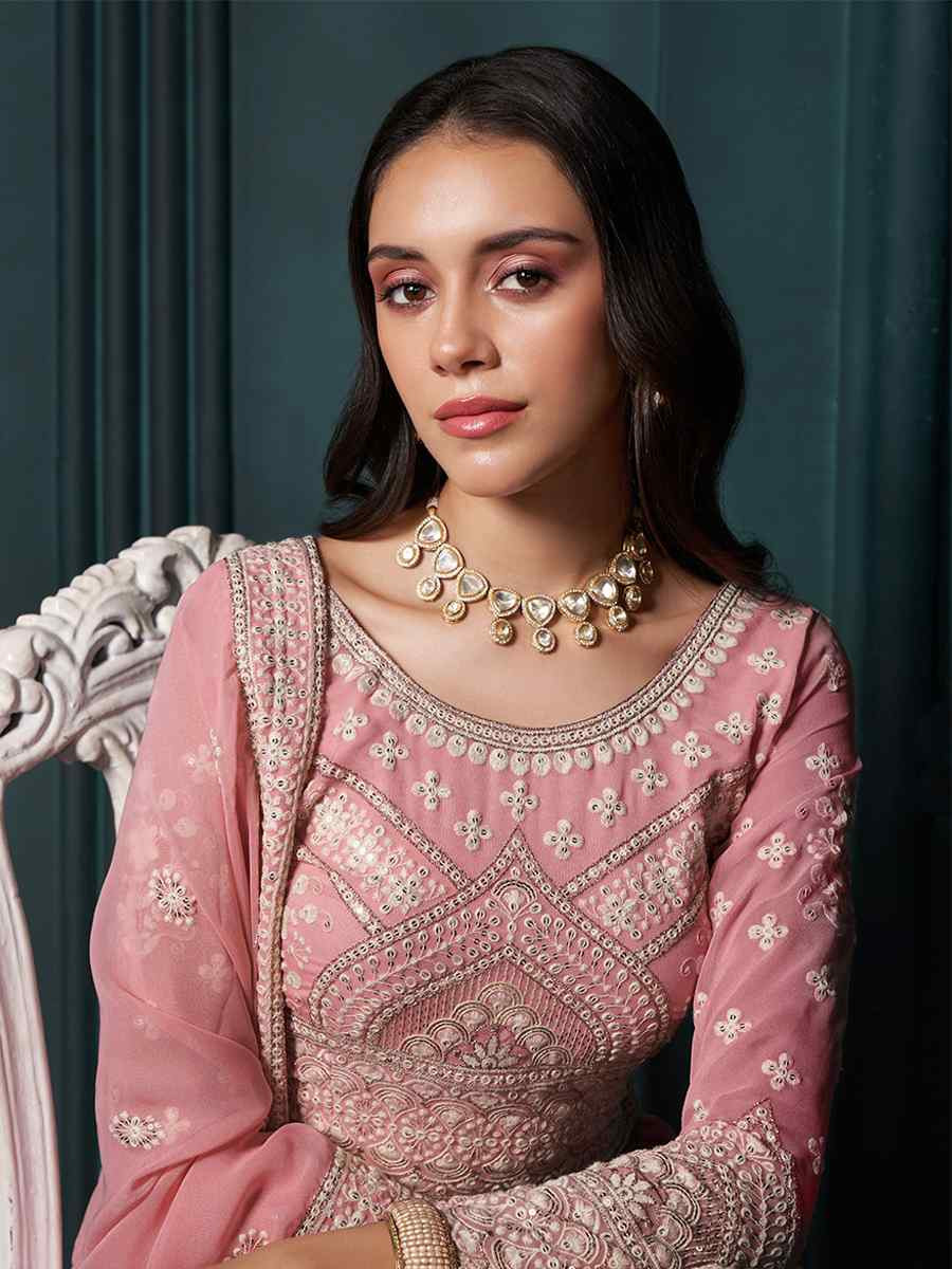 Pink Net Embroidered Festival Wedding Anarkali Salwar Kameez