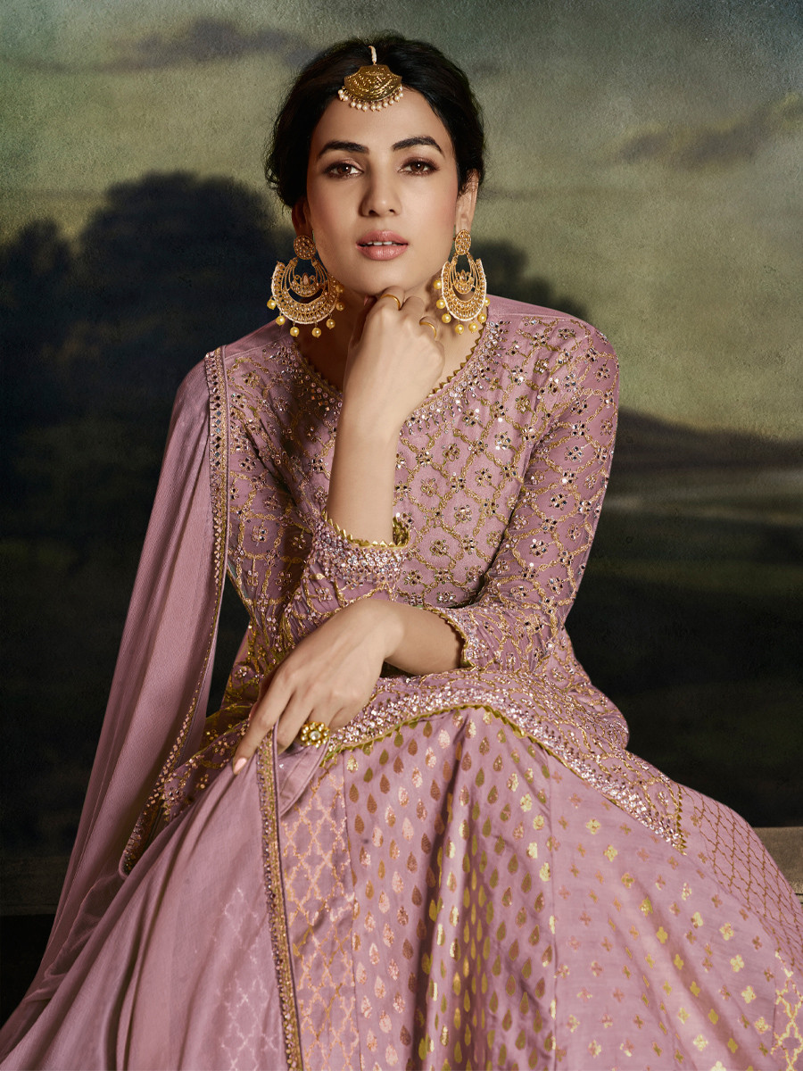 Pink Net Embroidered Festival Wedding Sharara Pant Salwar Kameez