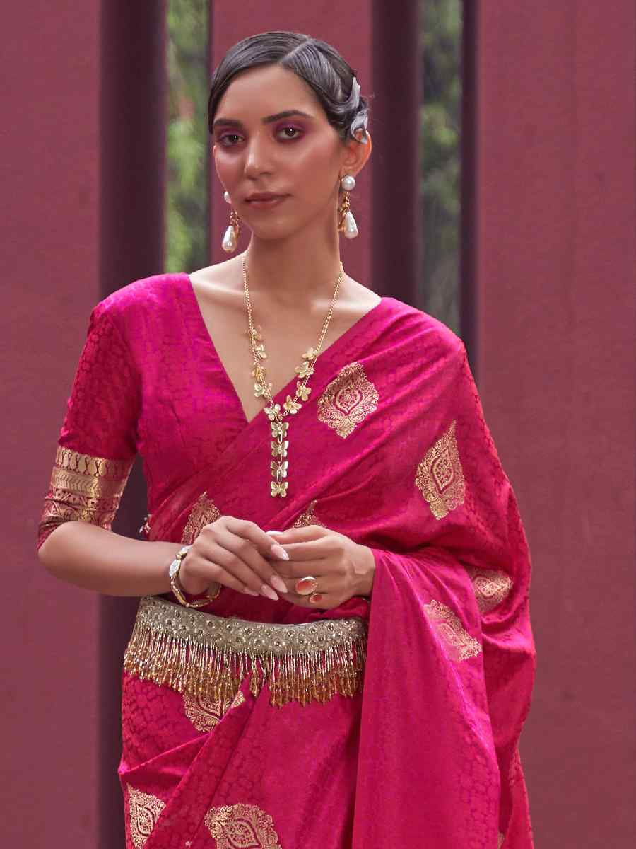 Pink Nylon Satin Handwoven Party Festival Classic Style Saree