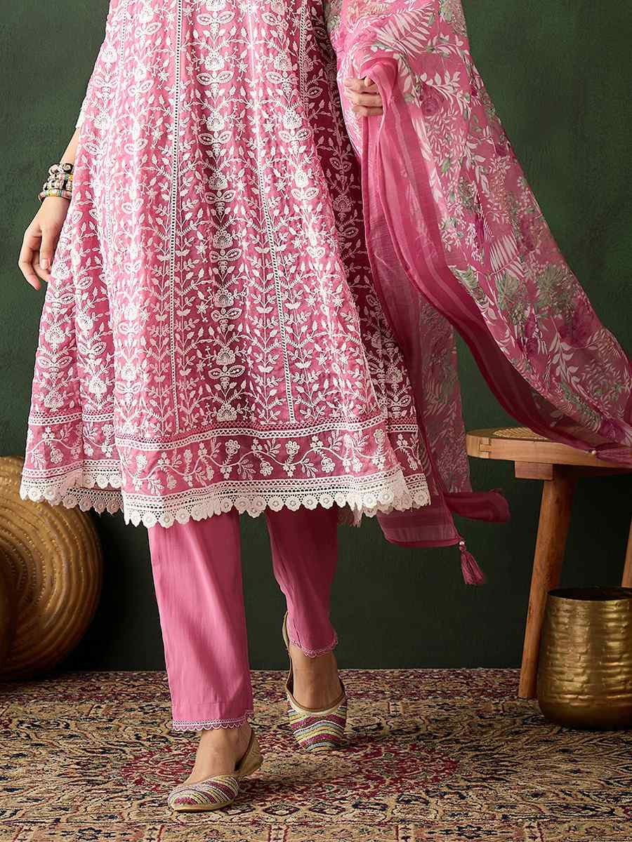 Pink Organza Embroidered Festival Casual Pant Salwar Kameez